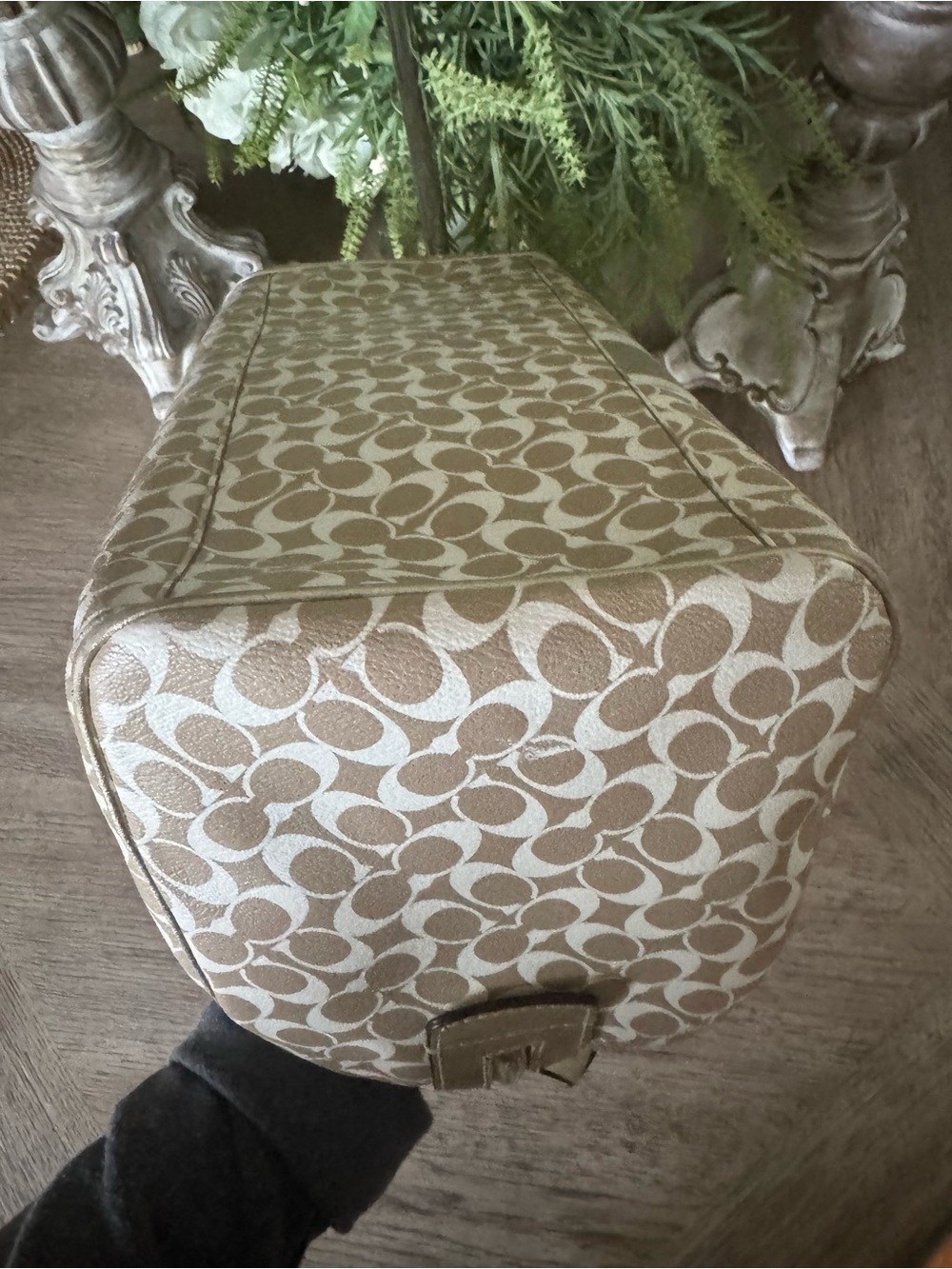 LIKE NEW Coach Bag Beige Signature Stripe Dome with Gold Trim - Gorgeous 🌟 - Picture 7 of 9
